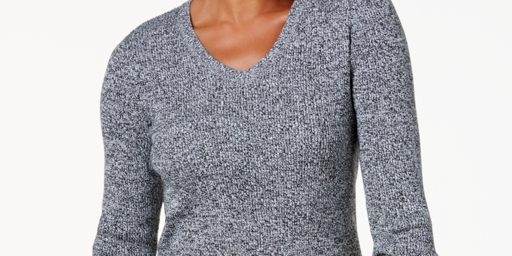 Karen Scott Women's Ribbed V-Neck Sweater Natural Size XX Large