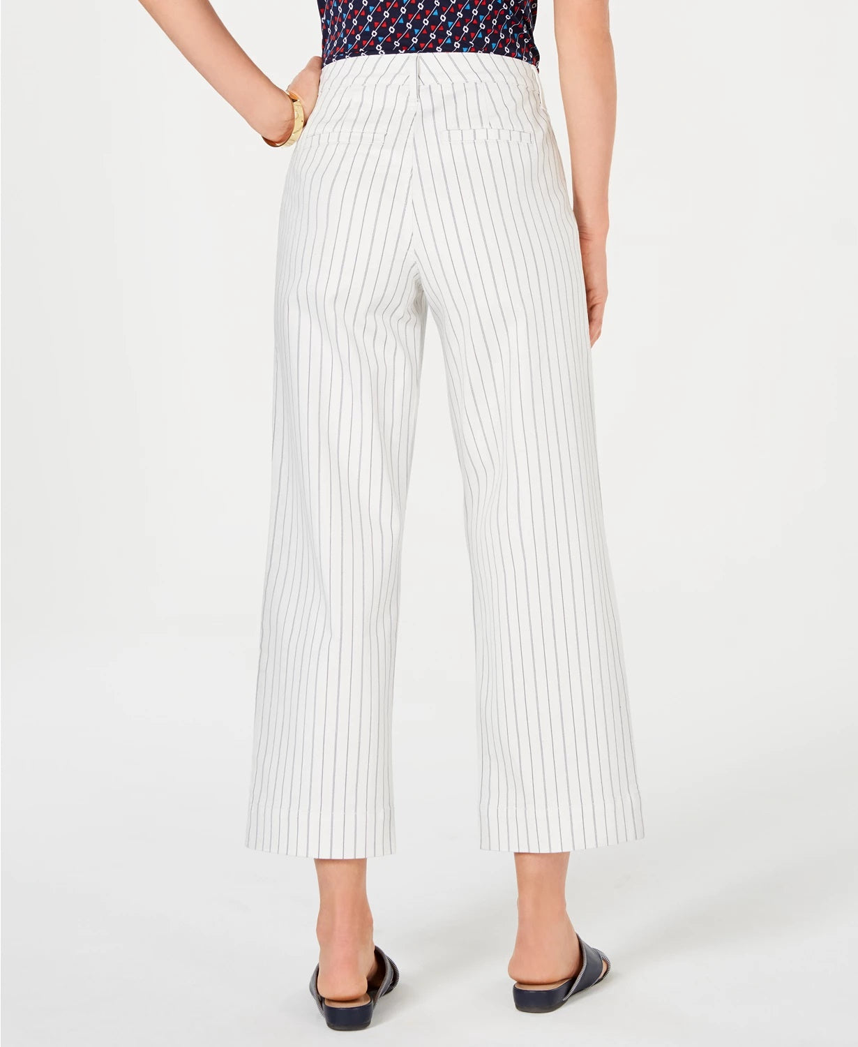 Charter Club Women's Striped Tummy Control Wide Leg Jeans White Size 10