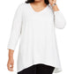 JM Collection Women's Plus Size Studded Mixed Media Top White Size 0X