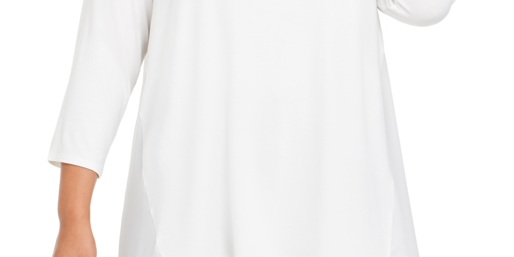 JM Collection Women's Plus Size Studded Mixed Media Top White Size 0X