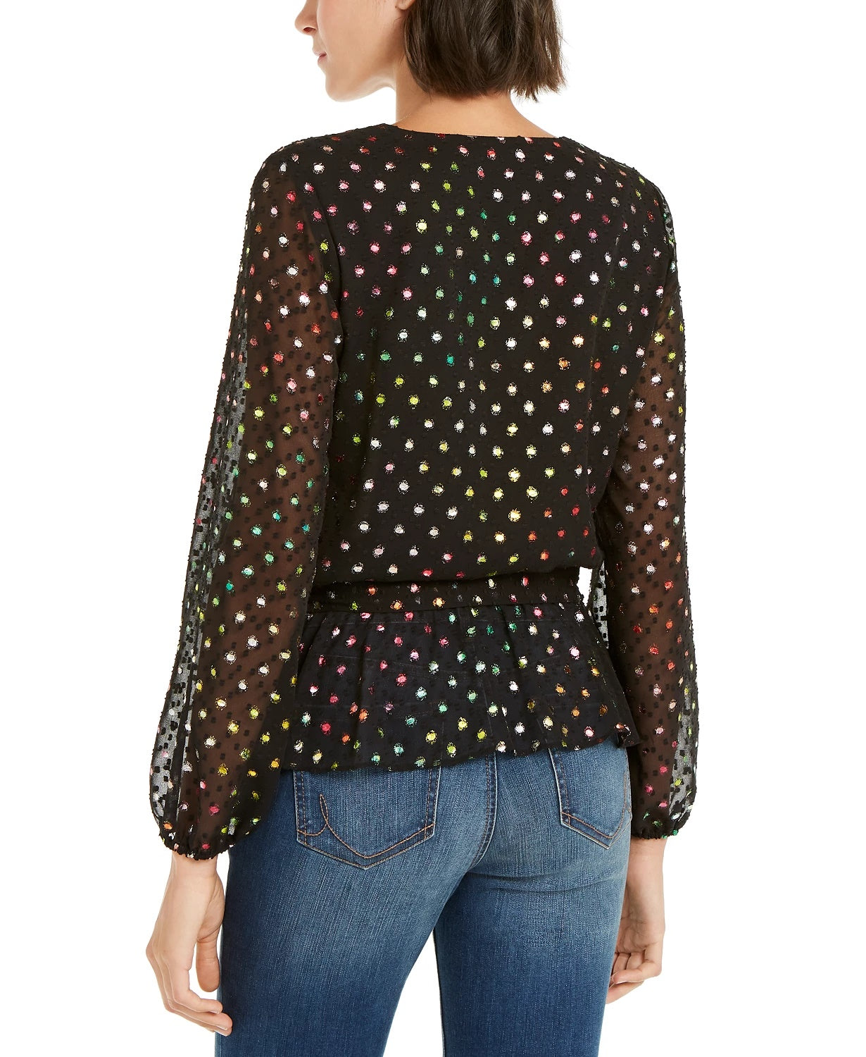 INC International Concepts Women's Petite Rainbow Shine Dot-Print Rainbow Black Size Small