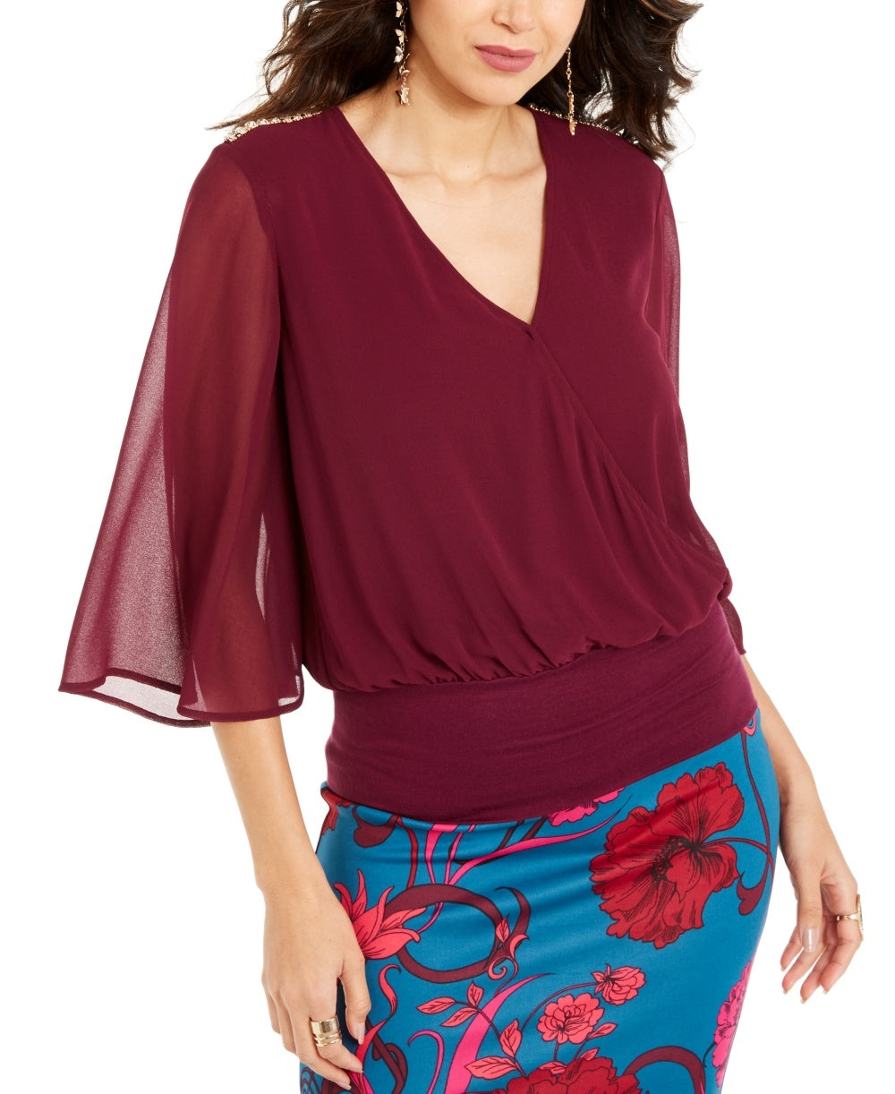 Thalia Sodi Women's Sheer-Sleeve Embellished Top  Purple Size Medium