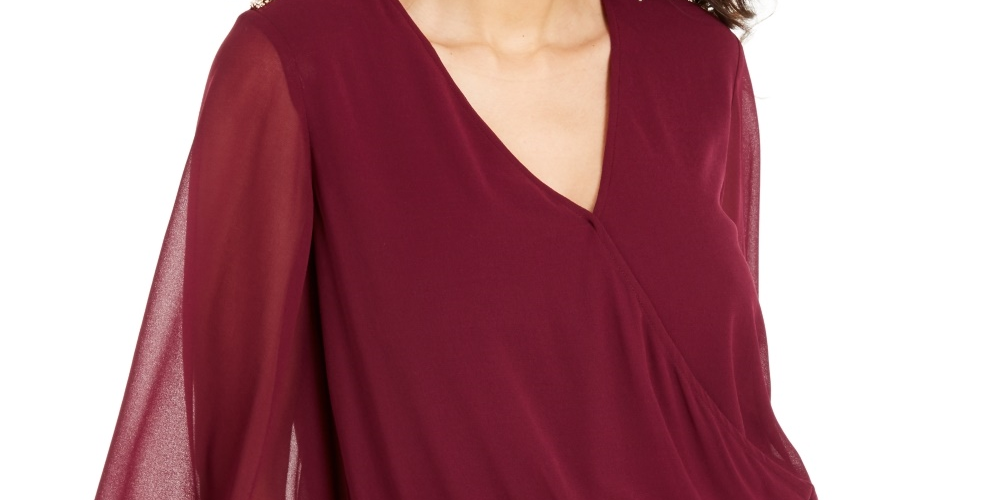 Thalia Sodi Women's Sheer-Sleeve Embellished Top  Purple Size Medium