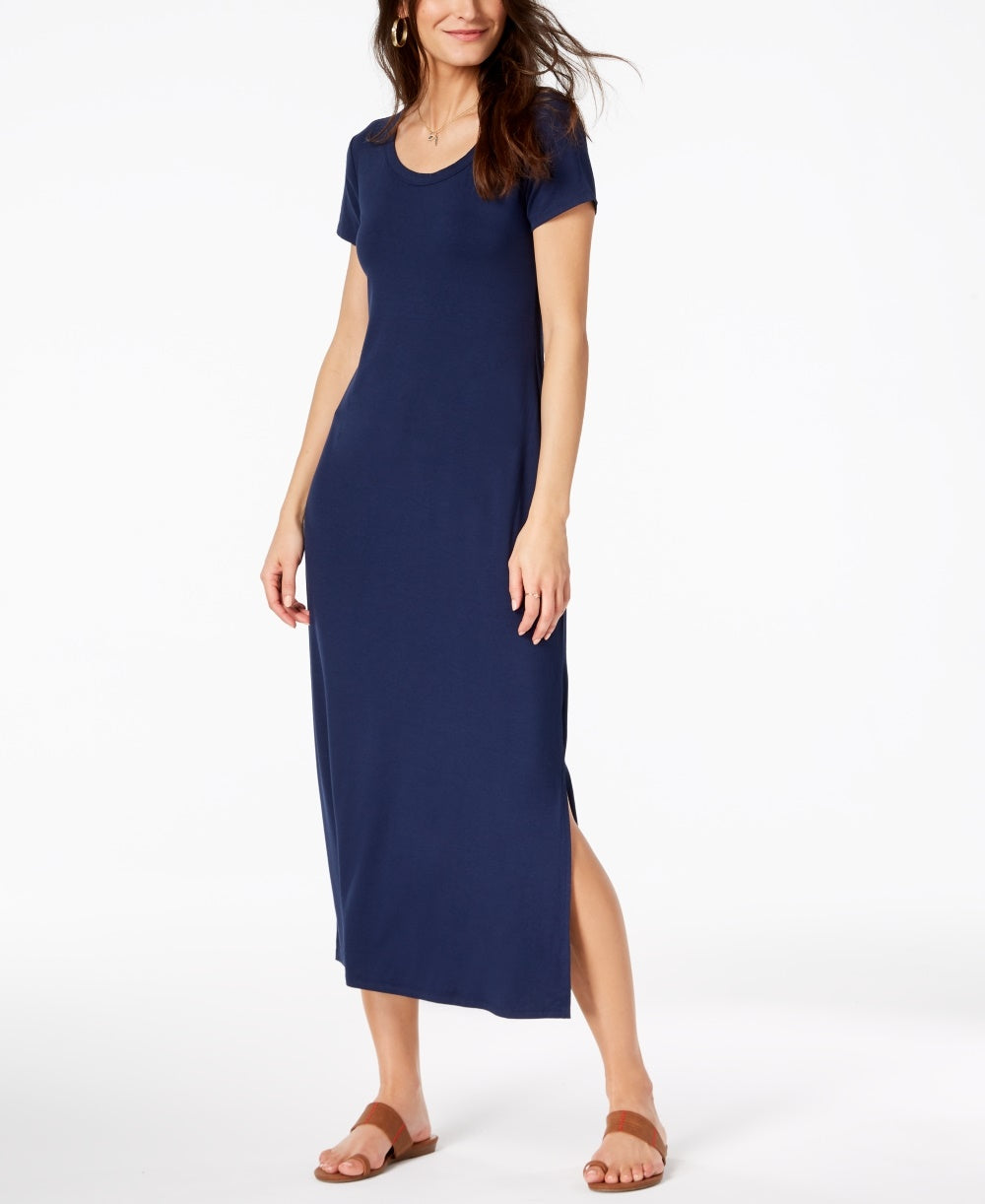 Style & Co Women's Petite Scoop-Neck Maxi Dress Blue Size Petite Small