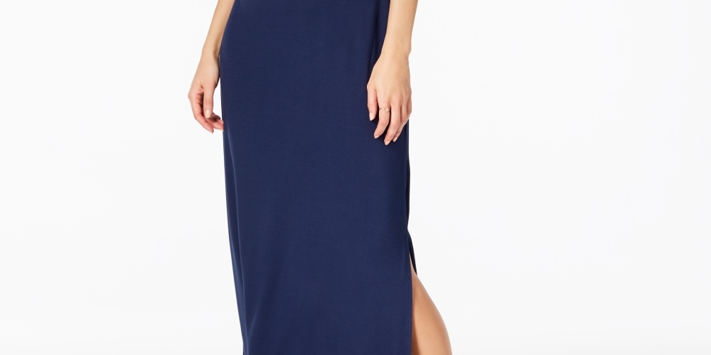 Style & Co Women's Petite Scoop-Neck Maxi Dress Blue Size Petite Small