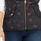 Charter Club Women's Quilted Floral Print Zipper Vest Black Floral  Size Petite L