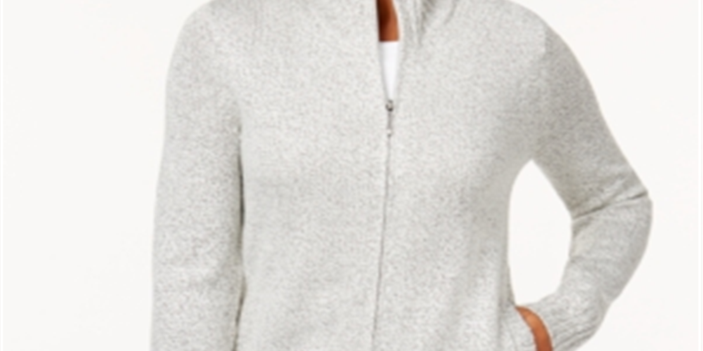 Karen Scott Women's Zip Front Cardigan -White Size Large
