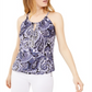 INC International Concepts Women's Printed Embellished Halter Top Blue Size Petite Large