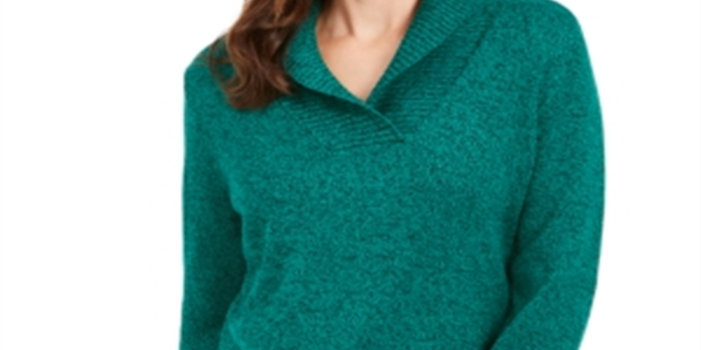 Karen Scott Women's Cotton Marled Shawl Collar Sweater Green Size XX-Large