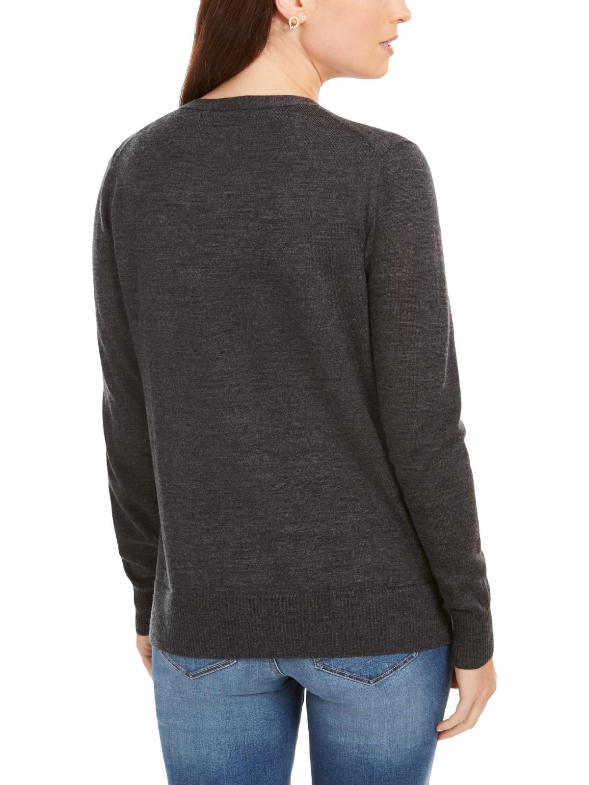 Charter Club Women's Merino Wool V Neck Cardigan Gray Size Medium