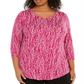 JM Collection Women's Plus Scoop Neck Printed Top Pink Size 0X
