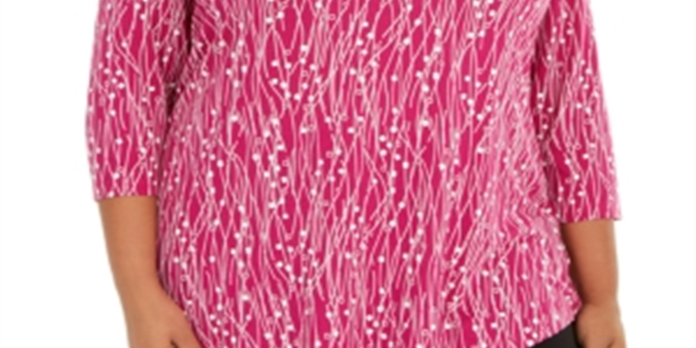 JM Collection Women's Plus Scoop Neck Printed Top Pink Size 0X