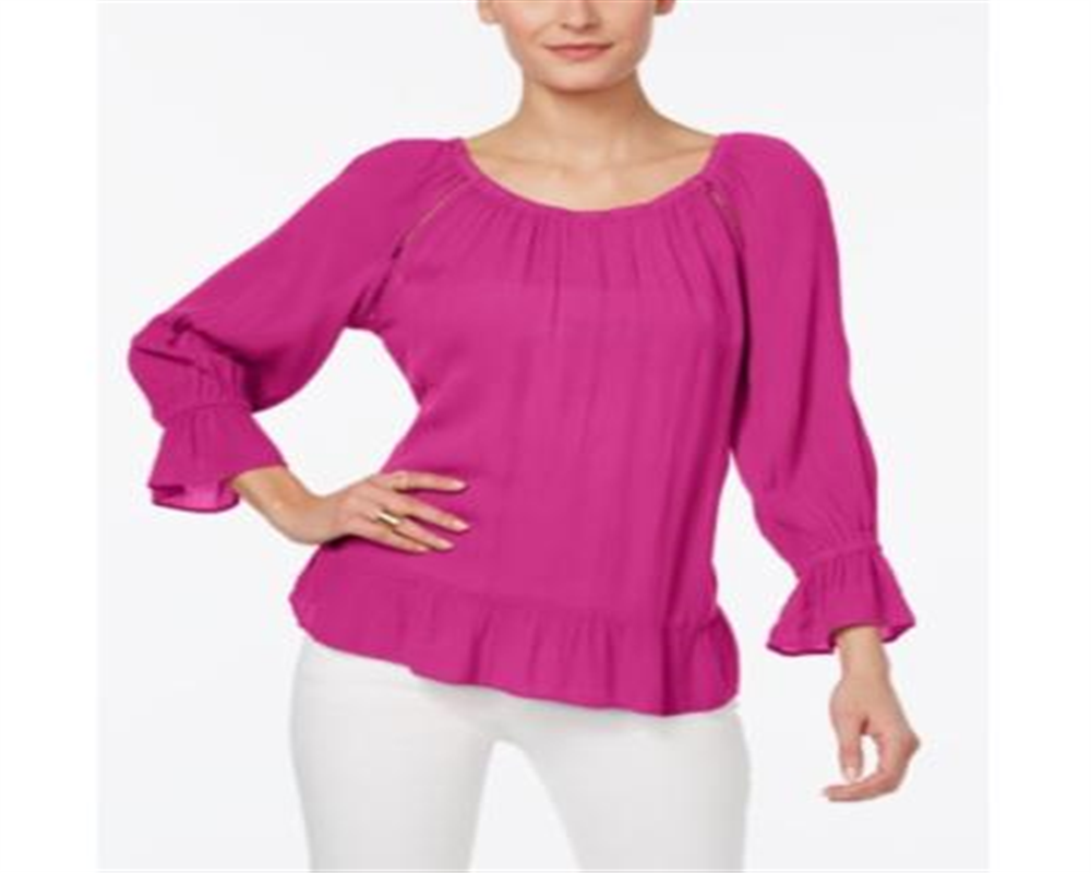 INC International Concepts Women's Crepe Peasant Top Magenta Size -Petite XL
