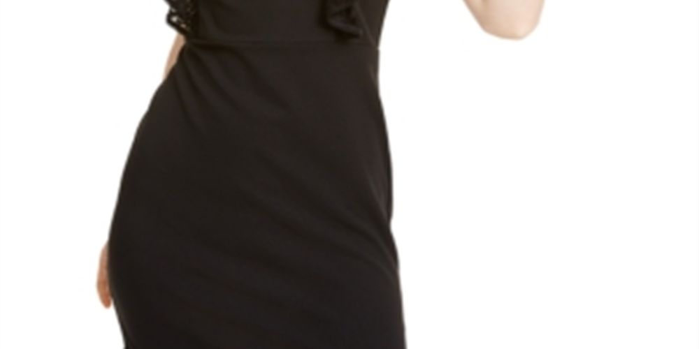 As U Wish Women's  Lace Cap Sleeve Illusion Neckline Short Cocktail Sheath Dress Black Size XXS