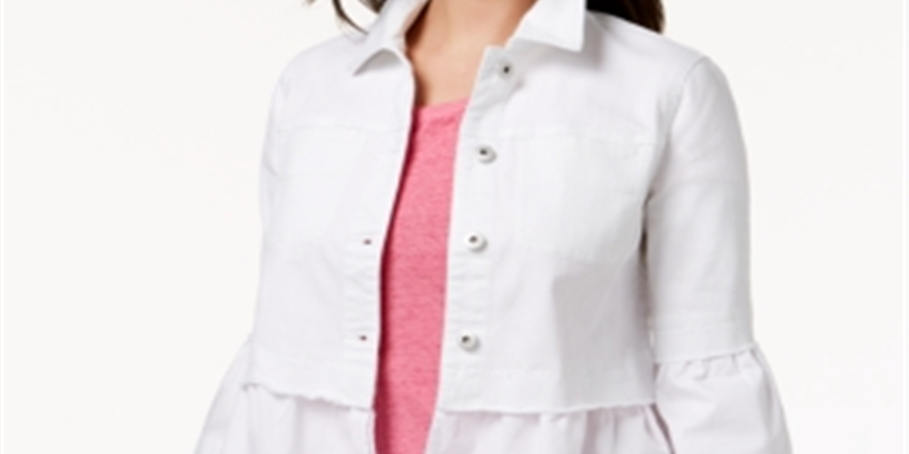 Style & Co Women's Ruffled Denim Jacket White Size XX-Large