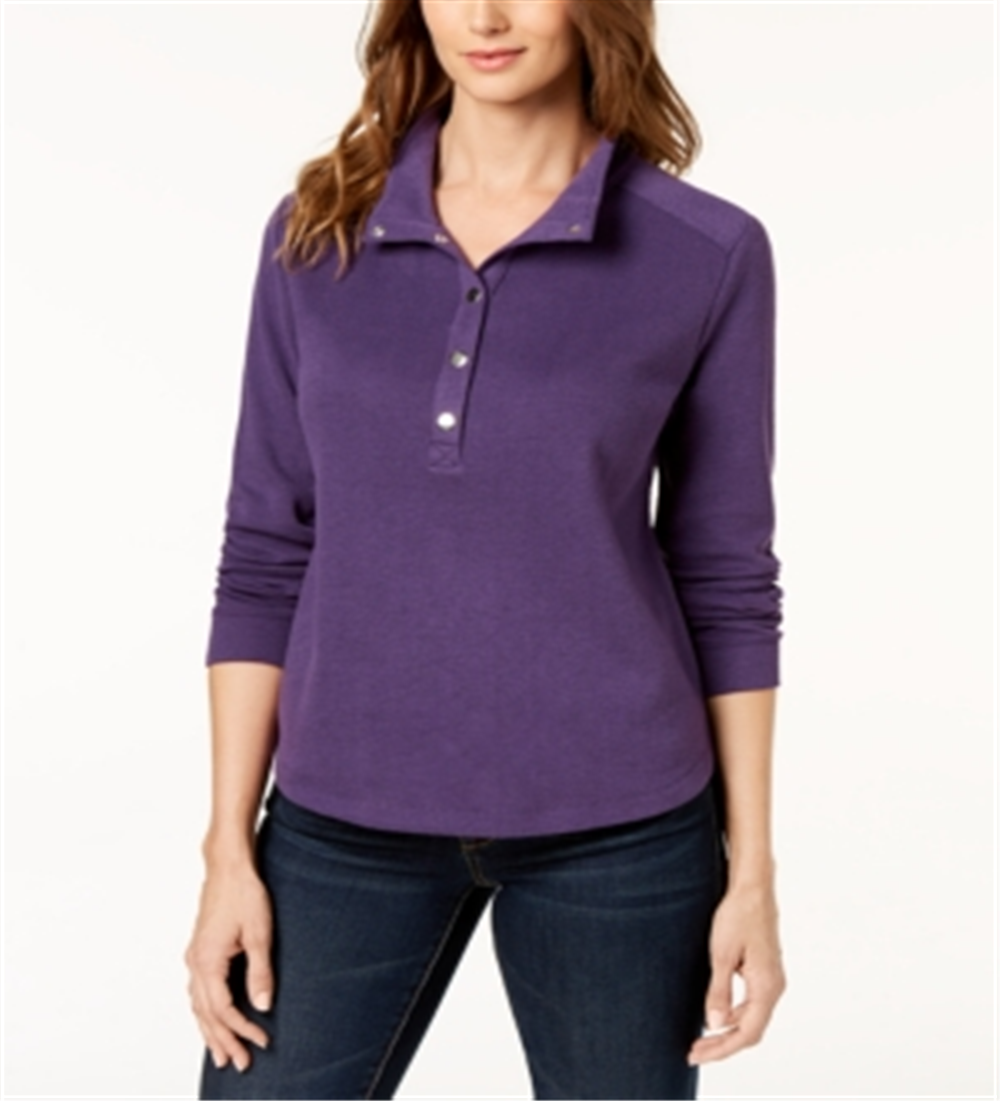 Karen Scott Women's Stand Collar Snap Front Top Eggshell Size Petite Small