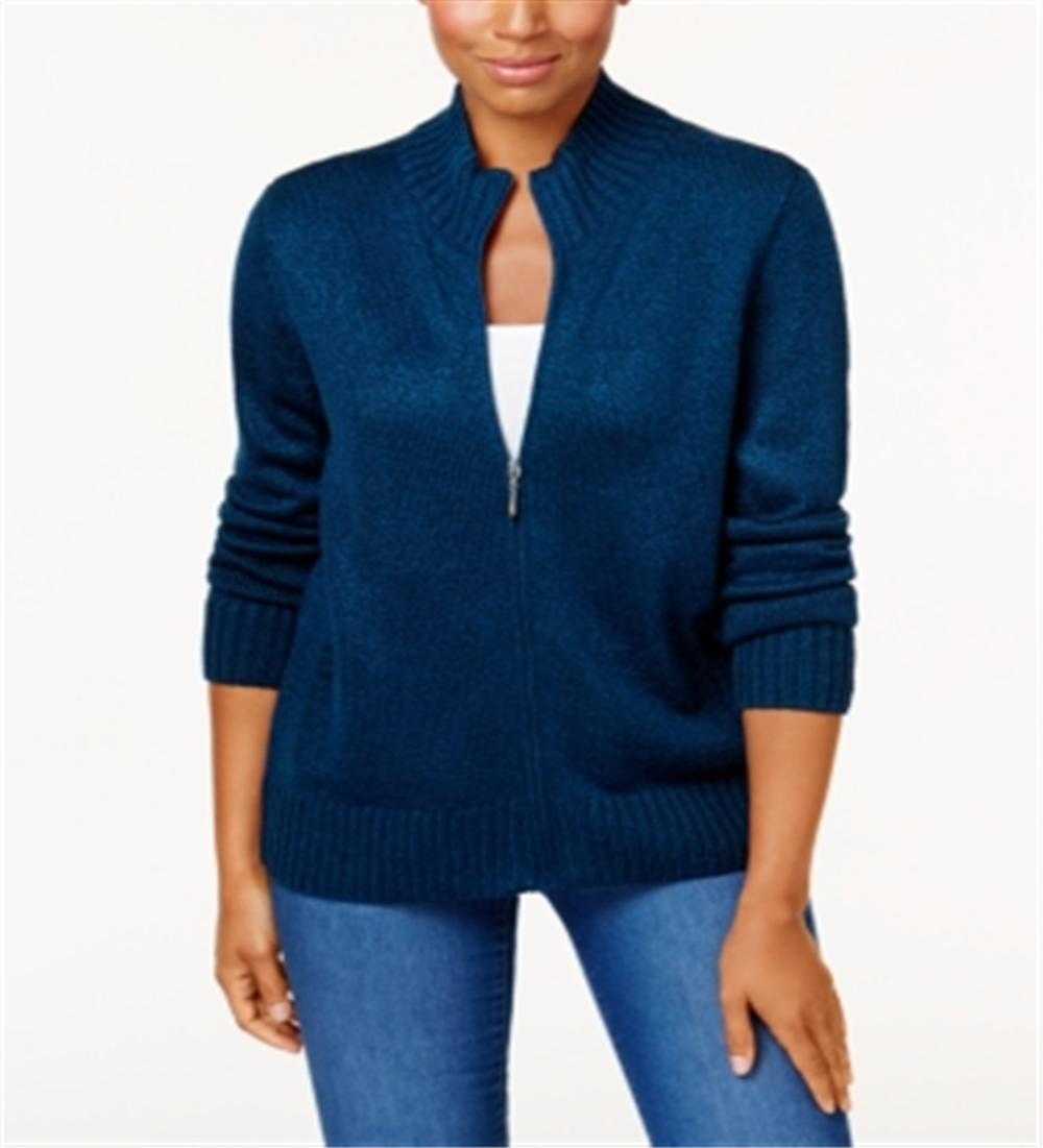 Karen Scott Women's Zip Front Cardigan Blue Size Large