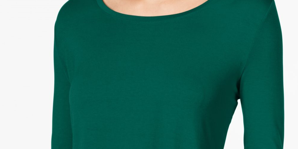 JM Collection Women's 3/4 Sleeve Scoop Neck T-Shirt Top Green Size Medium