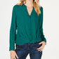 INC International Concepts Women's Twist Front Buttonup Top Green Size Petite L