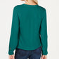 INC International Concepts Women's Twist Front Buttonup Top Green Size Petite L
