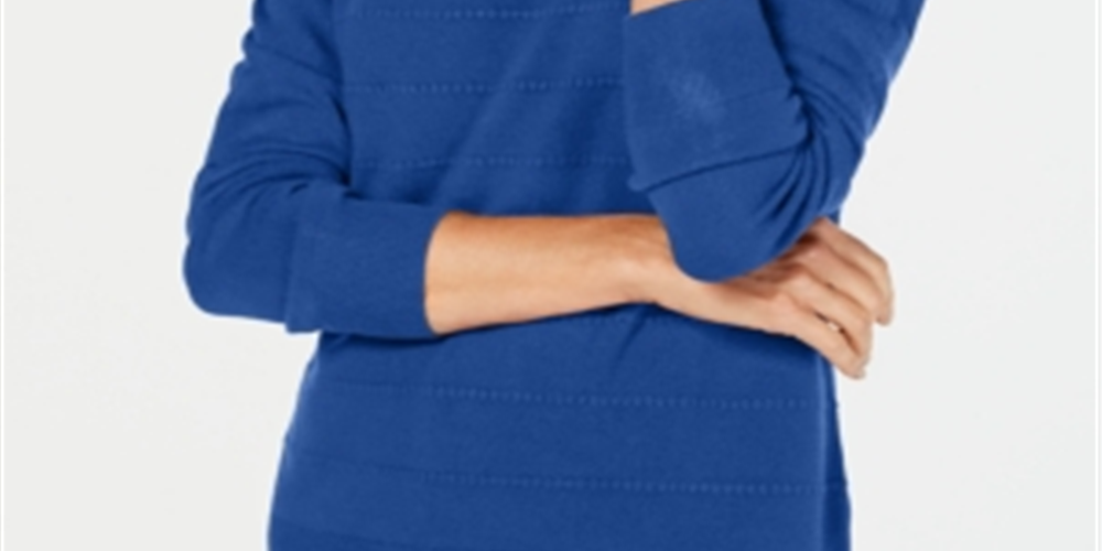 Karen Scott Women's Textured 3/4 Sleeve Crew Neck Sweater Blue Size Petite Small