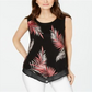 Alfani Women's Embroidered Pointed Hem Top Black Size Petite Medium