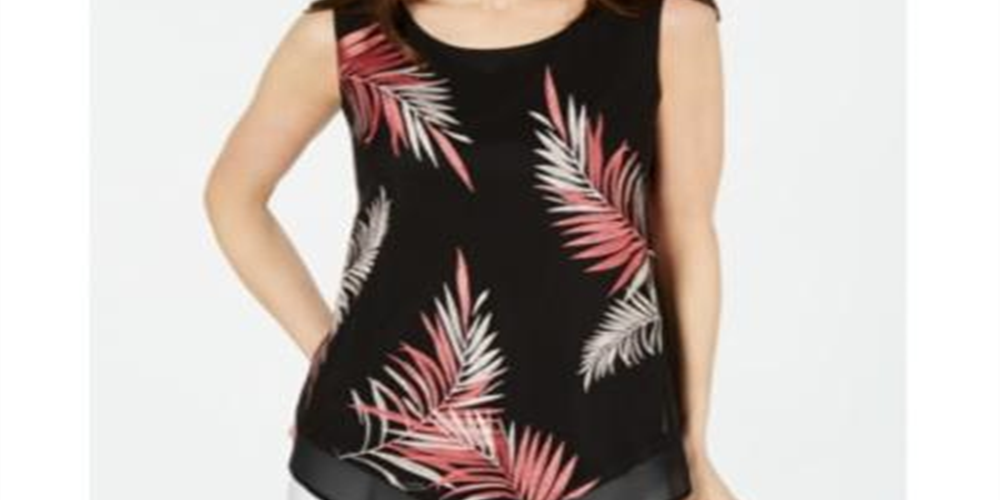 Alfani Women's Embroidered Pointed Hem Top Black Size Petite Medium