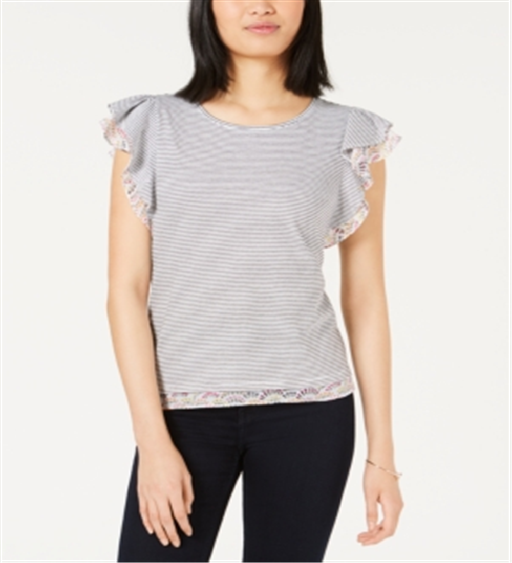 Maison Jules Women's Flutter Sleeve Top White Size XXS
