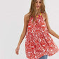 Free People Women's Printed Sleeveless Halter Tank Top Orange Size Medium