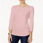 Charter Club Women's Pima Cotton Boat Neck Button Shoulder Top -Pink Size -XS