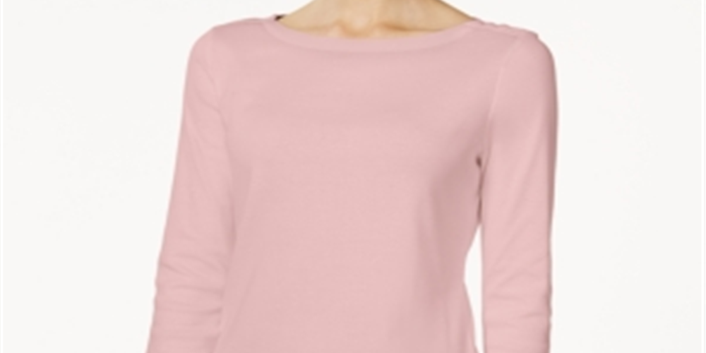 Charter Club Women's Pima Cotton Boat Neck Button Shoulder Top -Pink Size -XS