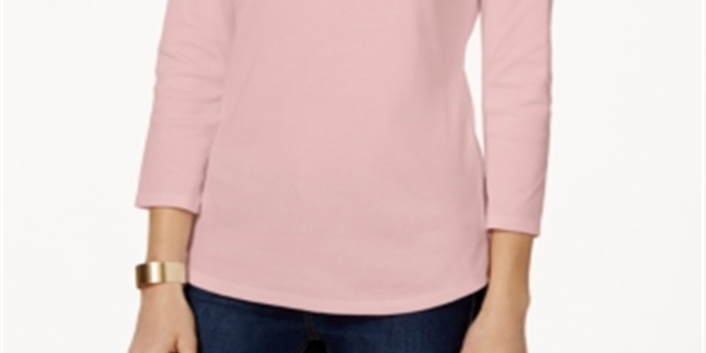 Charter Club Women's Pima Cotton Boat Neck Button Shoulder Top -Pink Size -XS