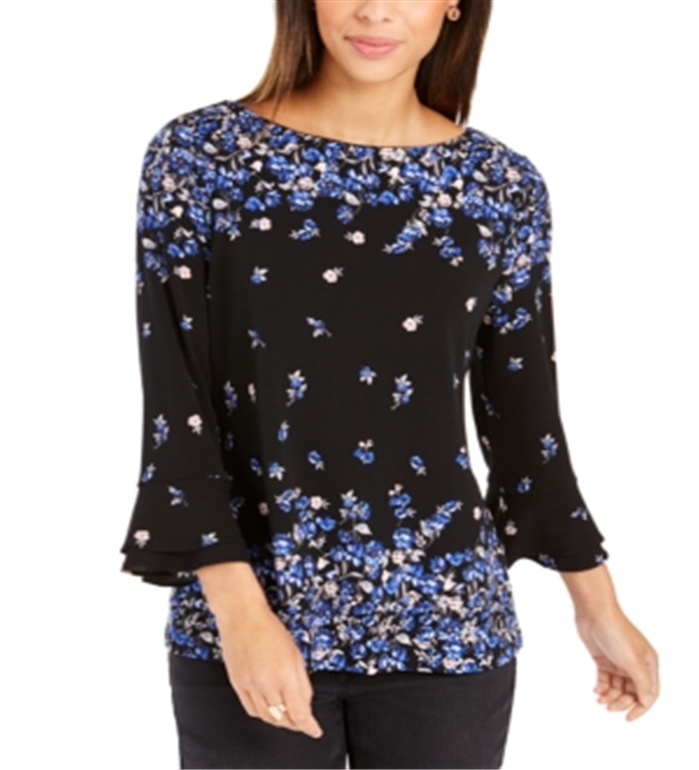 Charter Club Women's Ruffle Cuff Top Blue Size Petite Small