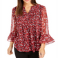Charter Club Women's Floral Print Bell Sleeve Top Red Size Petite X-Large