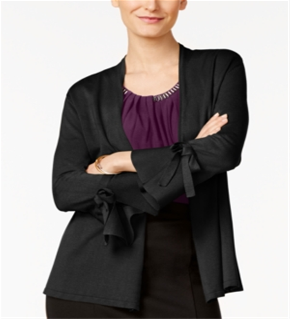 Alfani Women's Corduroy Long Sleeve Open Cardigan Top Black Size Petite Medium