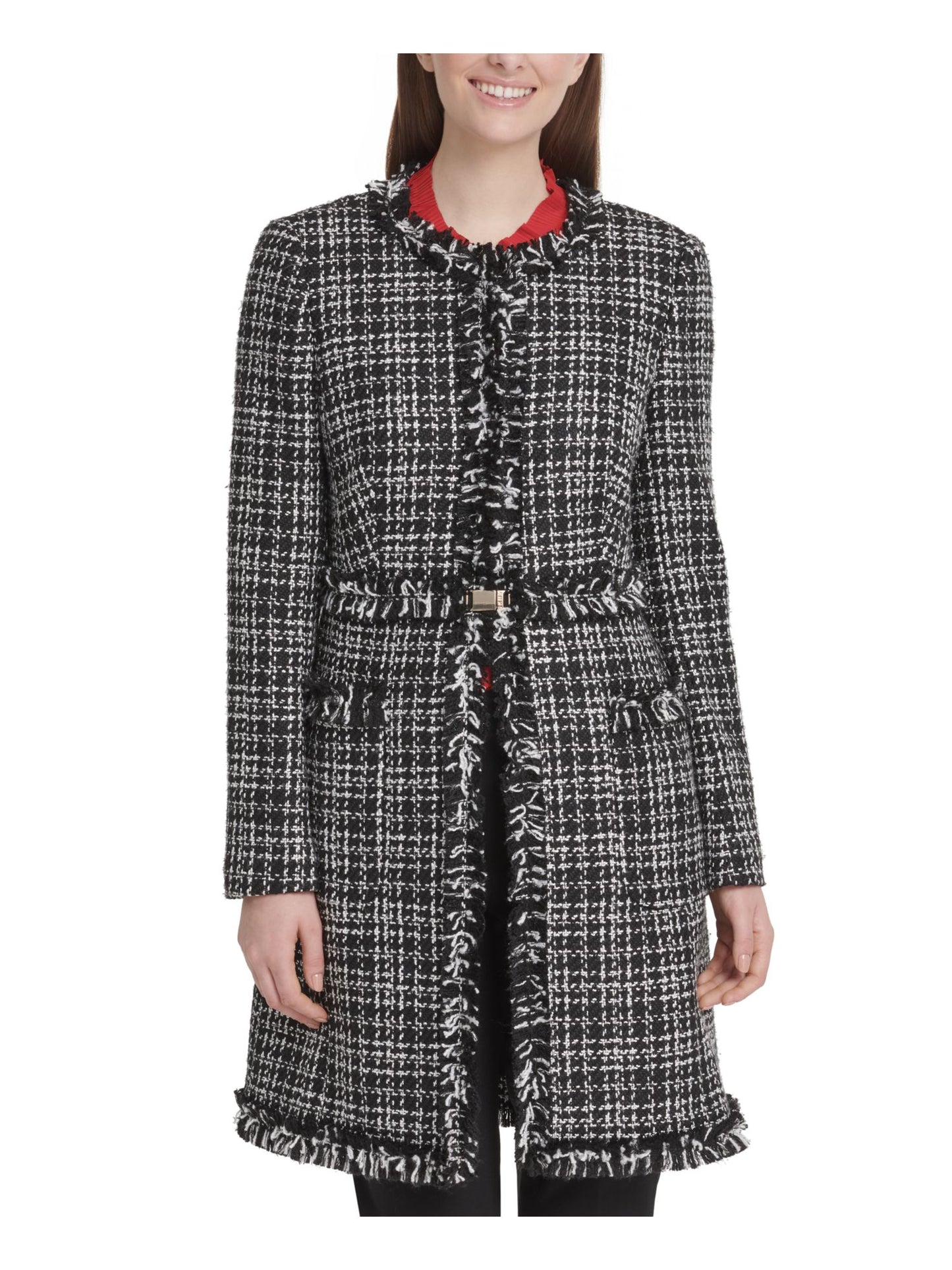 DKNY Women's Tweed Top Coat Jacket Black Size 12