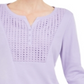 Karen Scott Women's Crochet Trim Henley Top Purple Size Small