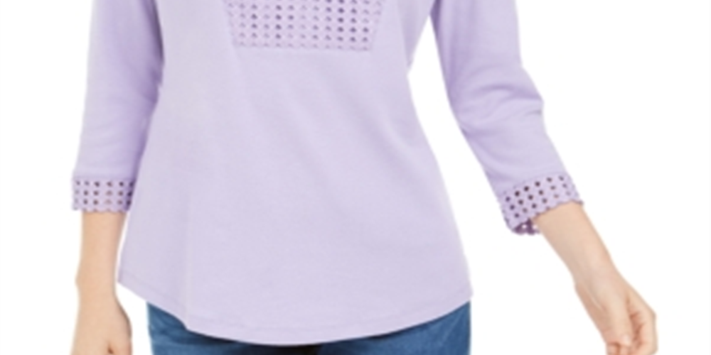 Karen Scott Women's Crochet Trim Henley Top Purple Size Small