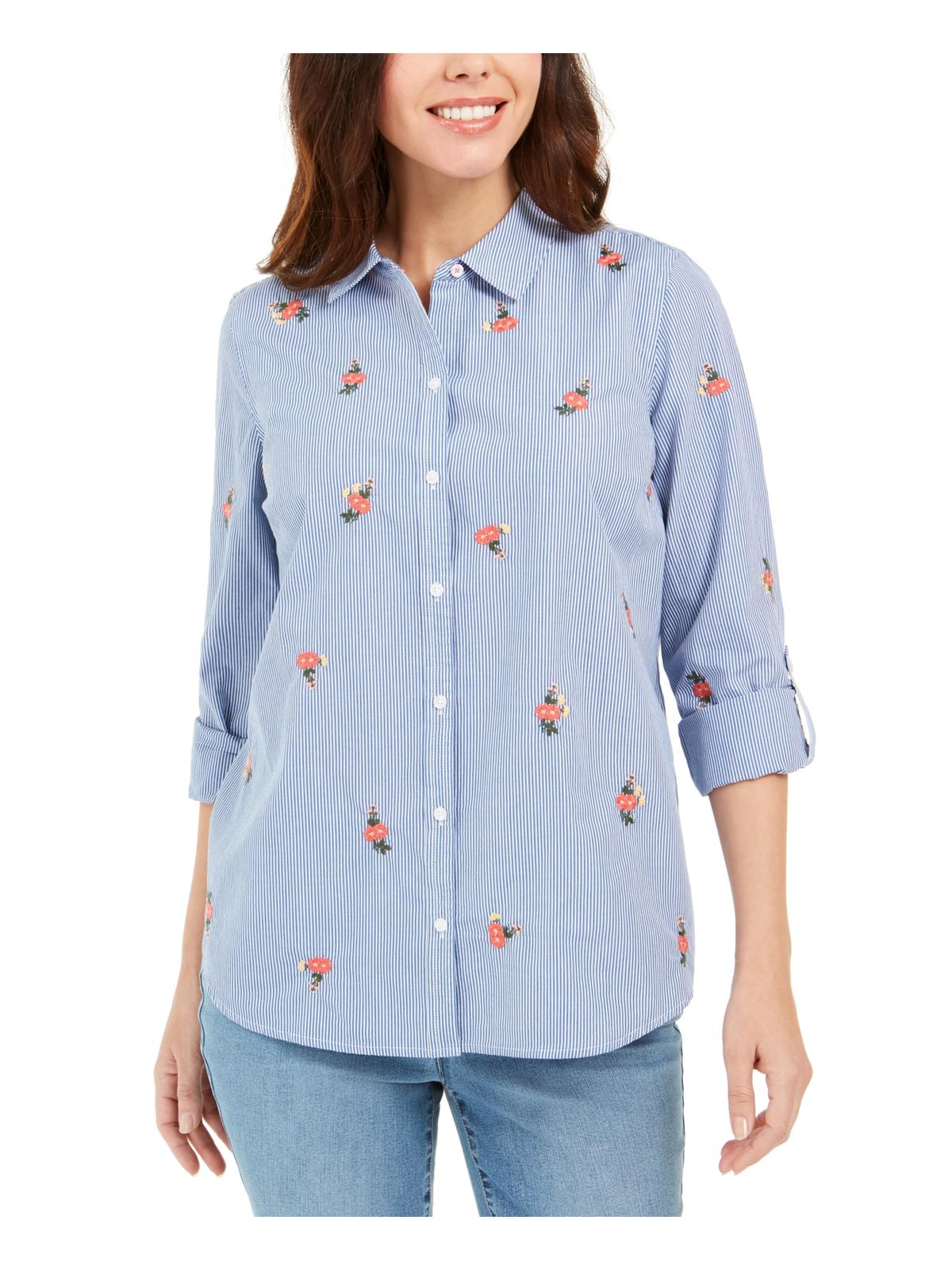 Charter Club Women's Printed Woven Shirt Blue Size XX-Large