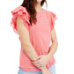 Maison Jules Women's Mini Stripe Flutter Sleeve Knit Top Orange Size Large