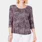 JM Collection Women's Printed 3/4 Sleeve Top Purple Size Petite XL