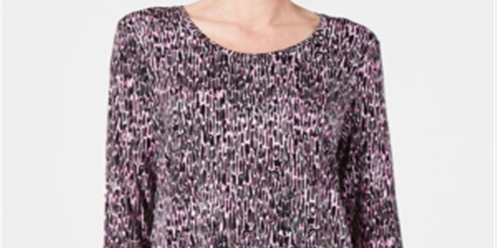JM Collection Women's Printed 3/4 Sleeve Top Purple Size Petite XL
