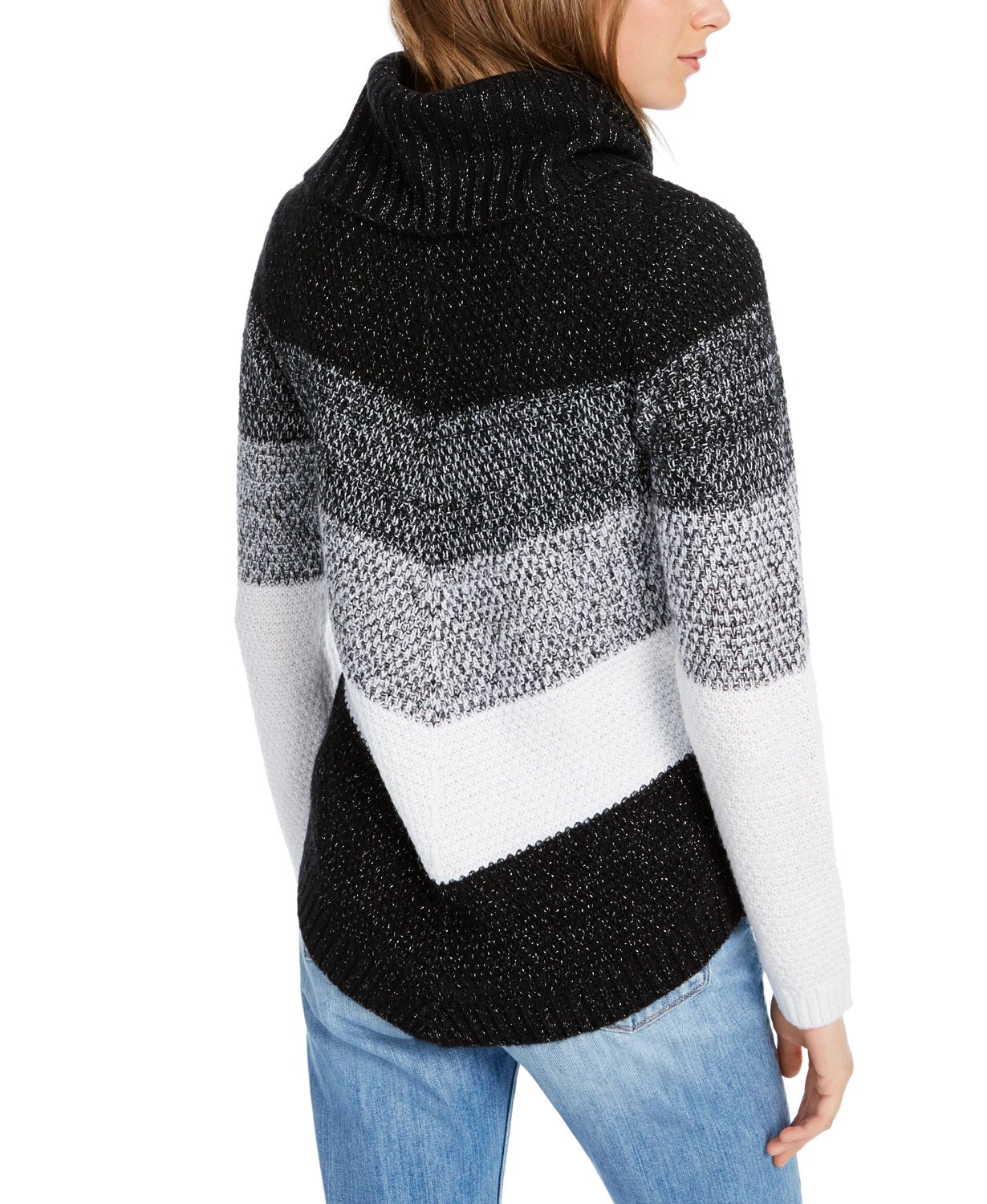 BCX Junior's  Chevron Stripe Turtleneck Sweater White Size X-Small