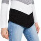 BCX Junior's  Chevron Stripe Turtleneck Sweater White Size X-Small