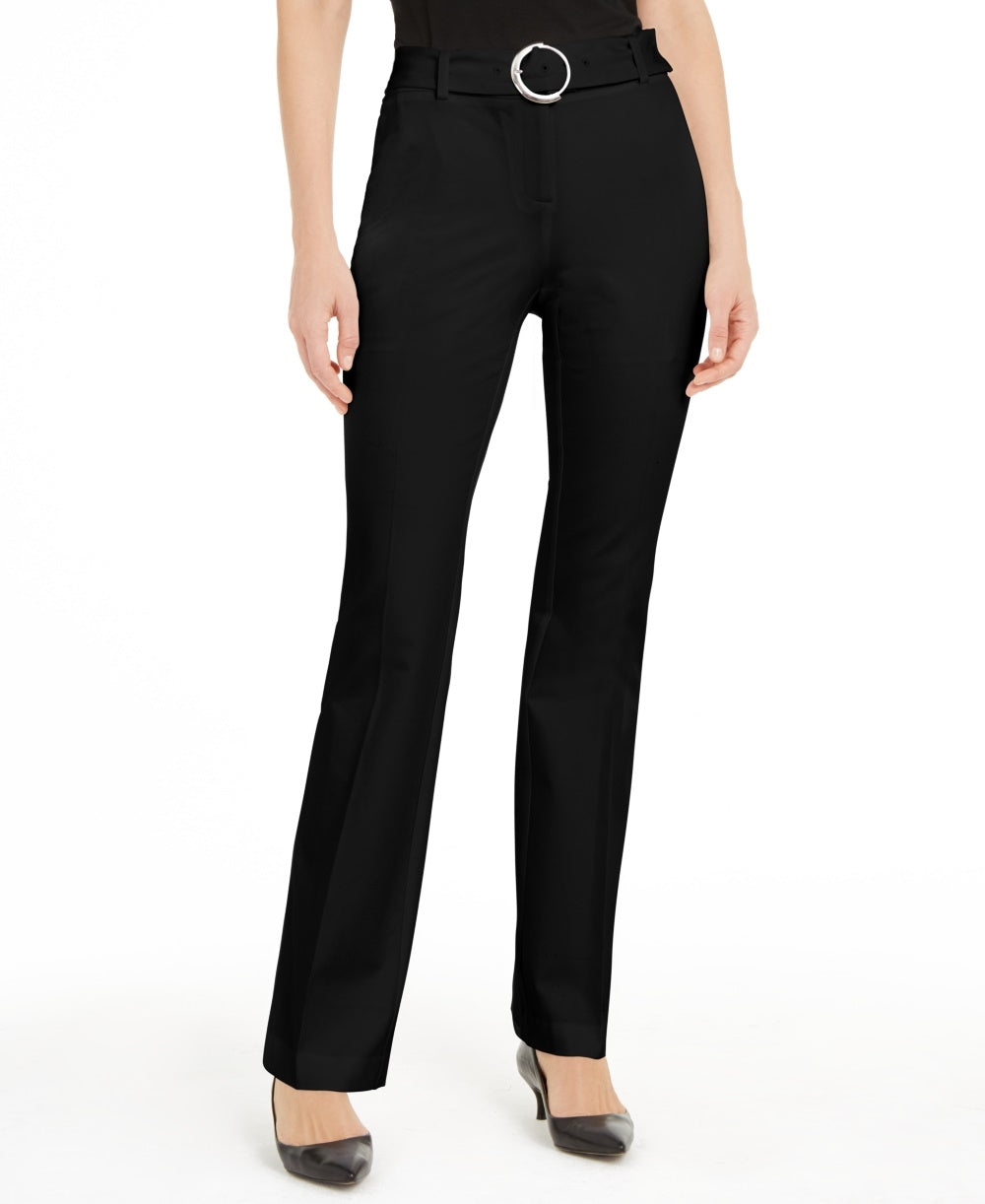 Alfani Women's Belted Wide Waistband Trouser Pants  Black Size 12P