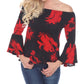 White Mark Women's Printed Smocked Neckline Top Black Size Large