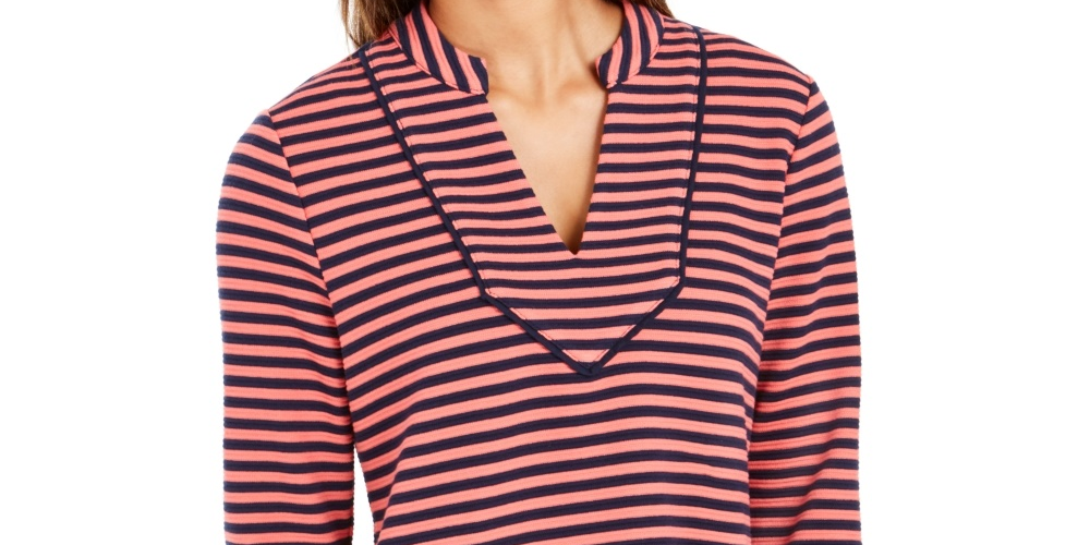 Charter Club Women's Striped 3/4-Sleeve Top  Red Size Medium