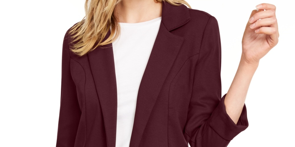 Maison Jules Women's 3/4 Sleeve Knit Blazer Wine Size X-Small