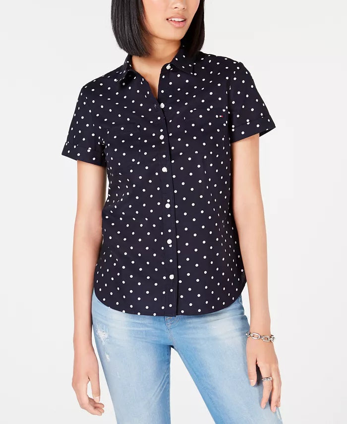 Tommy Hilfiger Cotton Dot-Print Camp Shirt Navy Size XX-Large