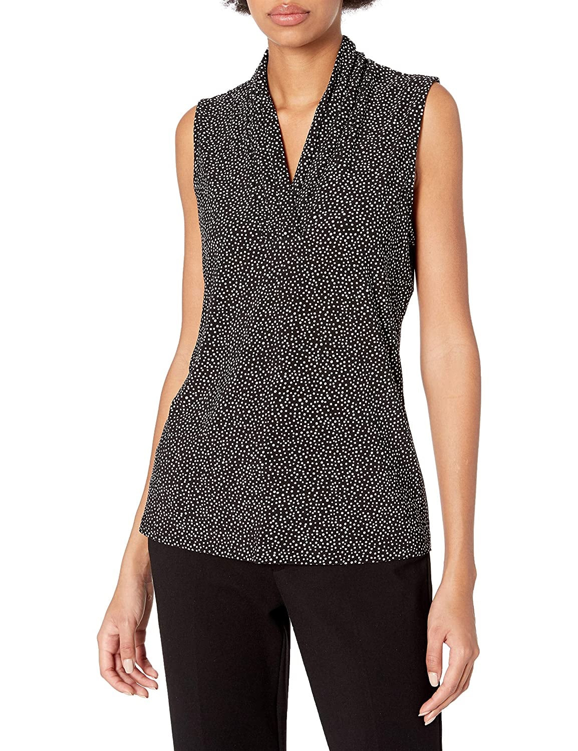 Anne Klein Women's Tess Triple Pleat Sleeveless Top Black Size XXS